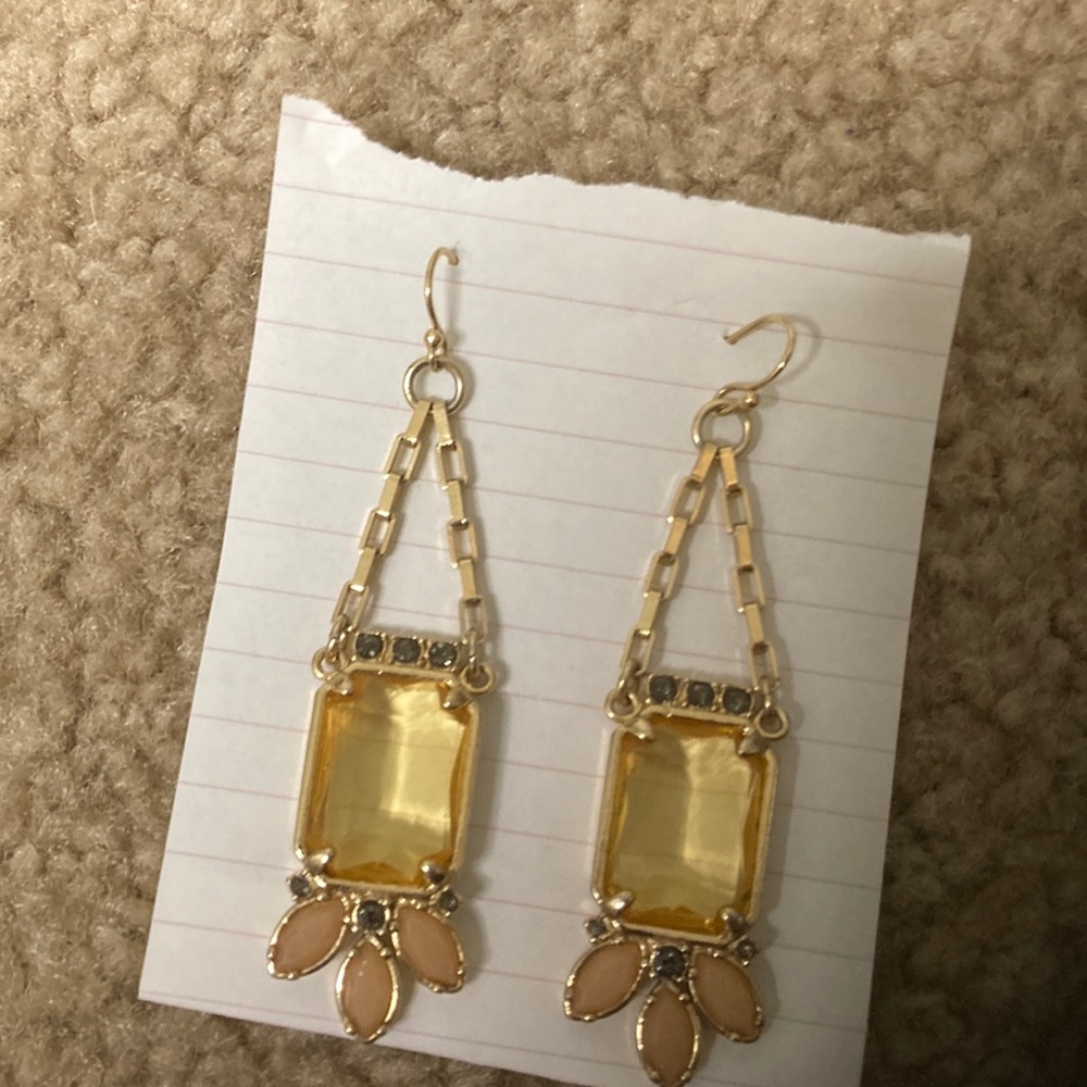 Ann Taylor Gold-tone Yellow Gem & Nude Teardrop Dangle Earrings